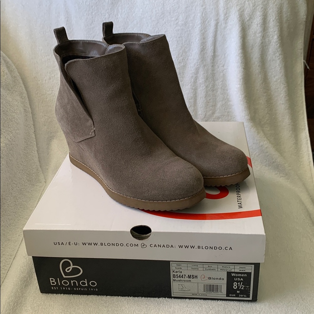 Blondo Suede Taupe Wedge Waterproof Boots